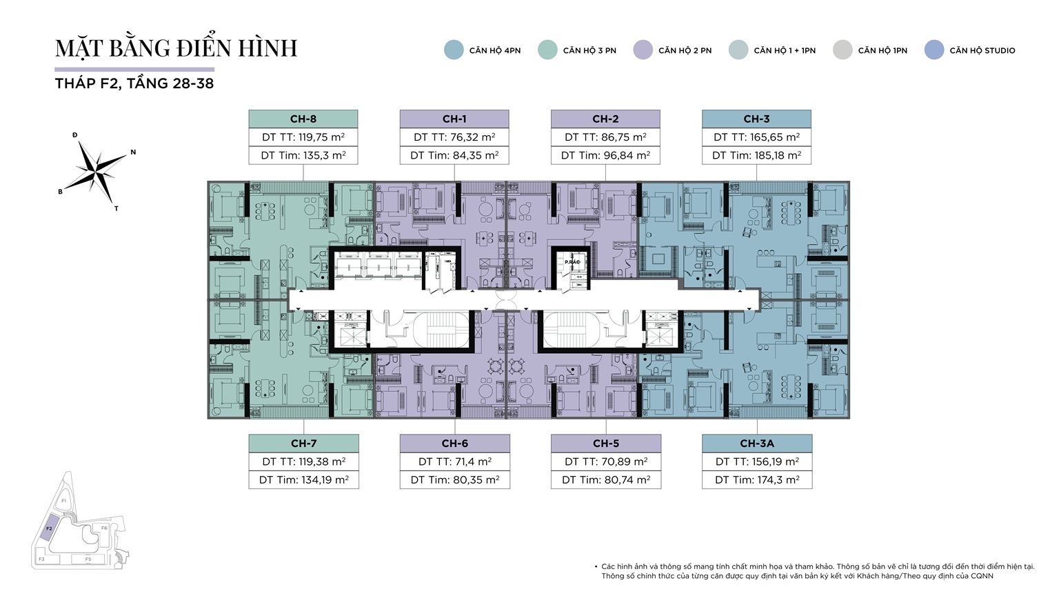Mặt bằng điển hình tòa F2 tầng 28-38 dự án Sun Feliza Suites Cầu Giấy