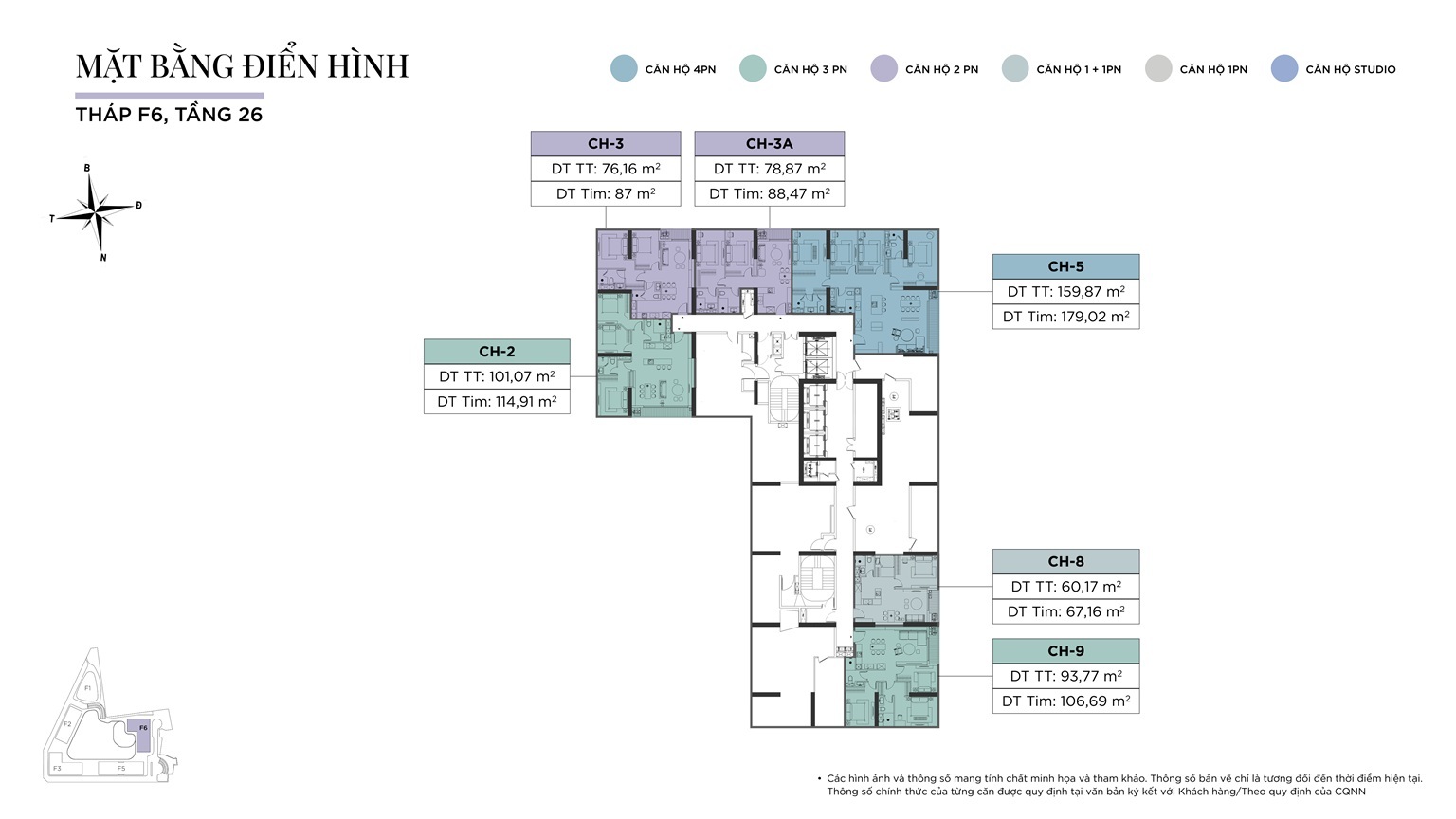 Mặt bằng điển hình tòa F6 tầng 26 dự án Sun Feliza Suites Cầu Giấy