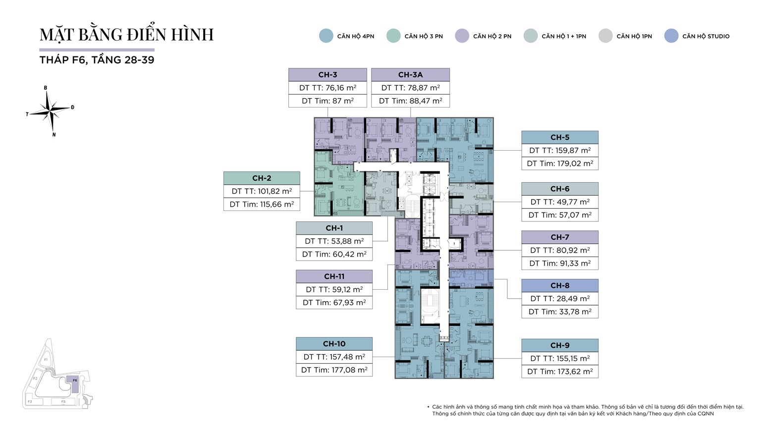 Mặt bằng điển hình tòa F6 tầng 28-39 dự án Sun Feliza Suites Cầu Giấy