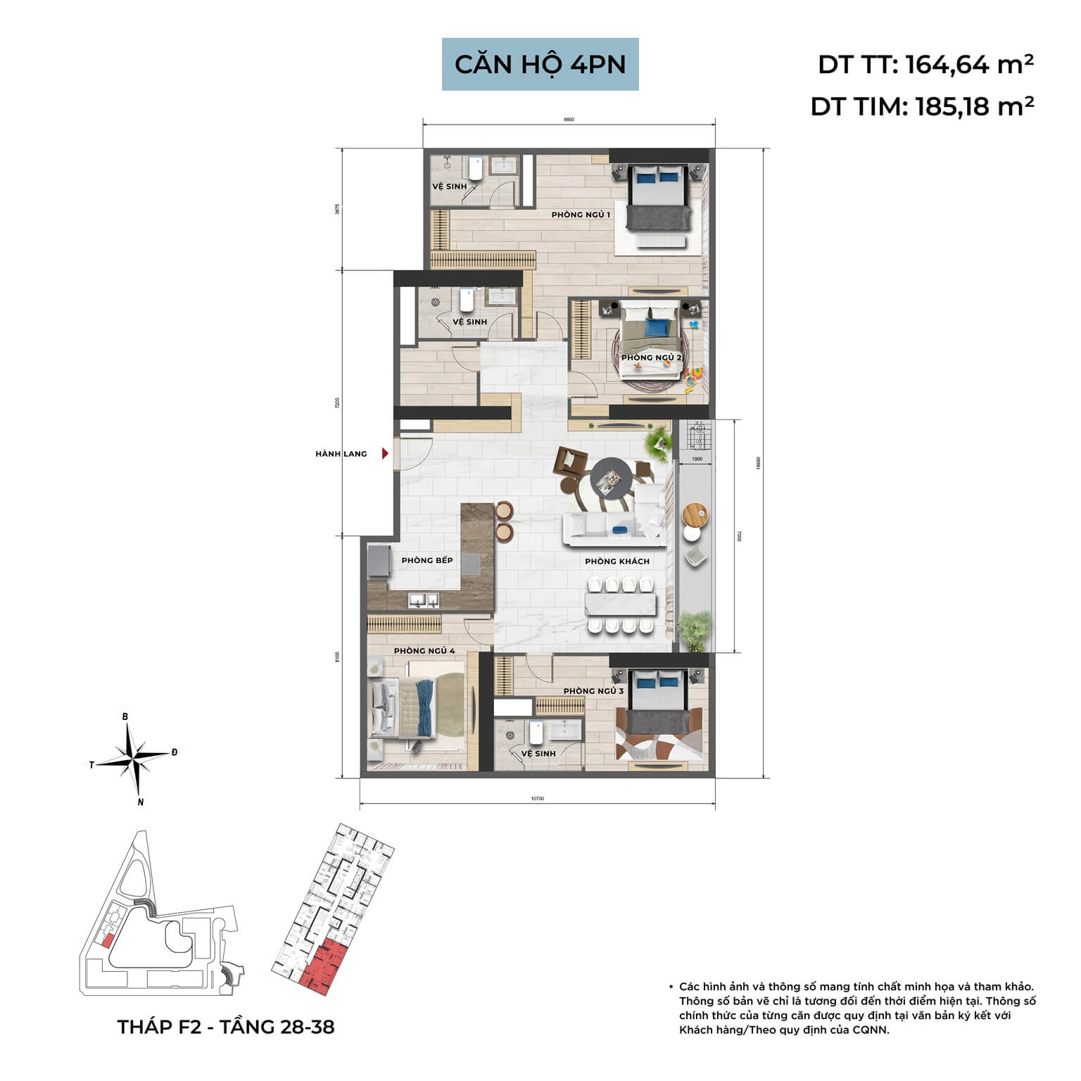 Thiết kế căn hộ 4 phòng ngủ dự án Sun Feliza Suites Cầu Giấy