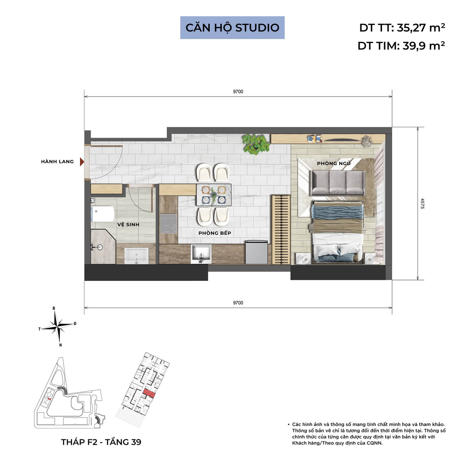 Thiết kế căn hộ studio dự án Sun Feliza Suites Cầu Giấy