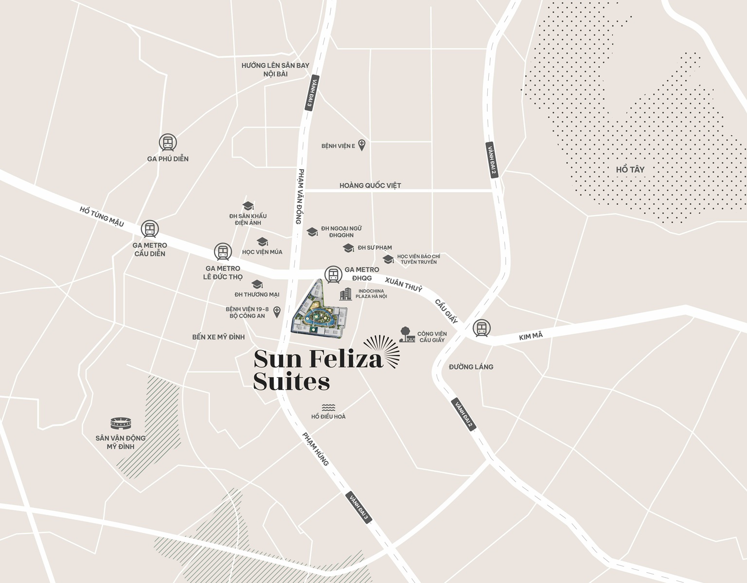 vị trí dự án sun feliza suites cầu giấy